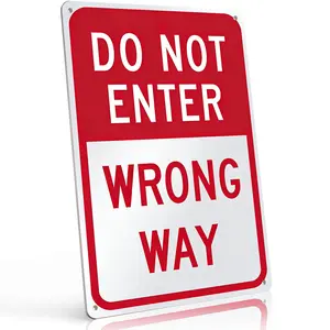 8x12 Inch Aluminum "Do Not Enter Wrong Way" Metal Sign – High-Visibility Retro Traffic Wall Art for Garage, Man Cave, Game Room & Driveway. Waterproof, Rust-Free & Bold Decor. Perfect for Car Enthusiasts & Space Partitioning.