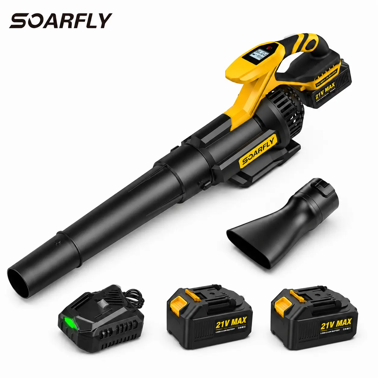 SOARFLY Cordless Electric Leaf Blower, 650CFM/130MPH Handheld Garden Tool, 2×4.0Ah Batteries, Fast Charger, 3 Speed Modes for Lawn Care, Snow Removal