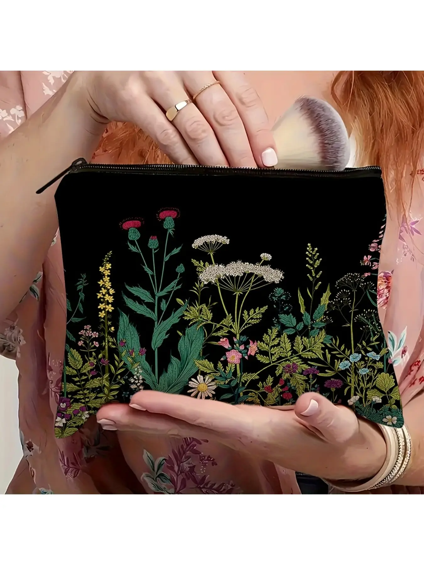 Vintage Wildflower Pattern Makeup Bag, Floral Cosmetic Storage Pouch, Portable Toiletries Organizer, Beauty Accessory Kit, Travel Makeup Case, Ideal for Trips Vacations Business Fitness Camping and Outdoor Activities, 1 pc