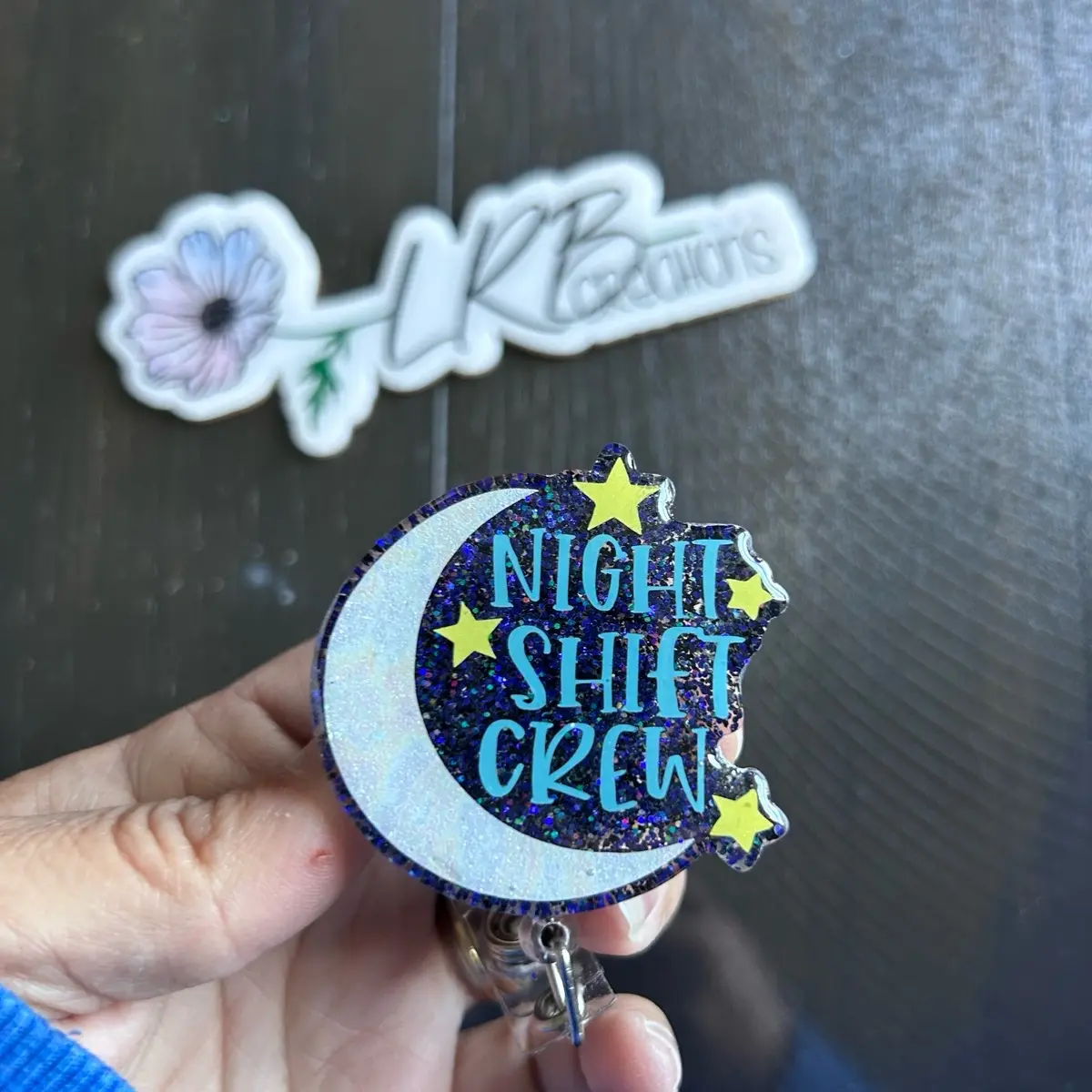 Night Shift Crew Badge Reel, Retractable ID Badge Holder, Handmade, Fun Badge Reel, Lanyard, Nurse Badge Clip, Teacher ID Holder, Office Wear