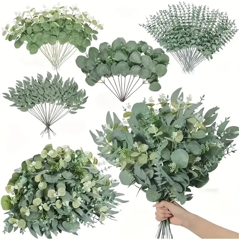 Artificial eucalyptus leaves and willow branches set