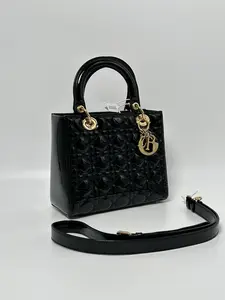 Pre-owned Dior LEATHER Shoulder Bags Christian Black Patent Cannage Lady Shoulder Bag Top Handle Handbag BIN006CD