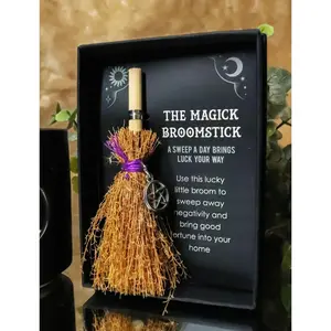 Wicca Occult Witch Broom Magick Broomstick With Pentagram Pendant Lucky Charm