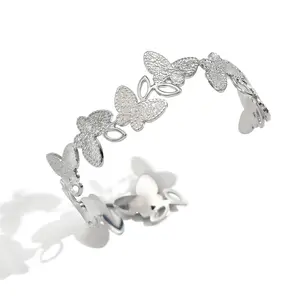 Lxalry Silver Butterfly Cuff Bracelet for Women – Platinum Plated Stainless Steel Minimalist Wedding Jewelry, Elegant Gift, Waterproof, Tarnish-Free, Hypoallergenic, Nature Inspired TikTok Trending Design vacation  bracelets charm