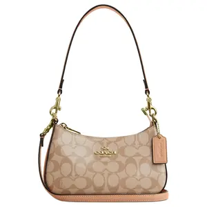 COACH Teri 19 Mini Logo Coated Canvas Handbag for Women in Beige