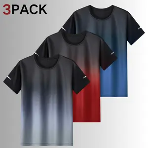 Men’s 3-Piece Gradient Athletic Crew Neck Shirt Bundle - Stylish Activewear Set, Assorted Colorways, Mens Clothing for Summer Training & Lounge Use