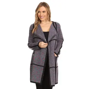 Women's Trench Coat Collarless Longline Oversized Open Front Chevron Lapel Wrap With Pockets