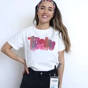 Sequin Rainbow Nurse Tech Shirt - Casual T-Shirt with Bold Letters and Customizable Sleeve Design - Top Embroidery