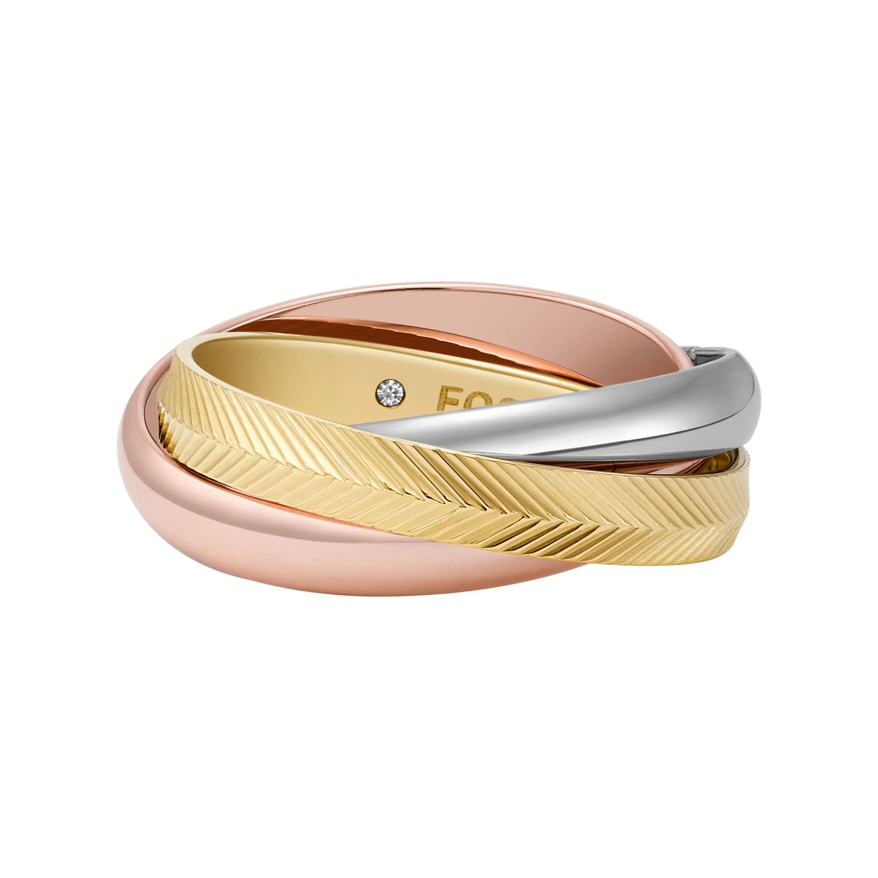 Fossil Women's Harlow Interlocking Links Tri-Tone Stainless Steel Band Ring
