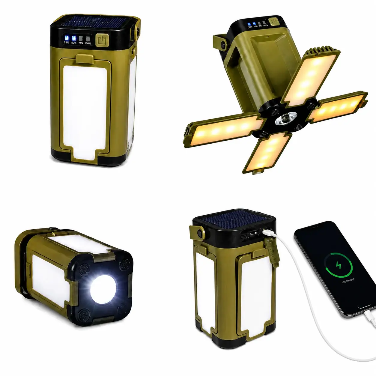 Portable Fold-Out Solar-Powered LED Camping Lantern with 2000mAh Built-In Power Bank, IPX4 Splash-Proof, 6 Dimmable Lighting Modes, Warm-White & RGB Color-Changing Light, 5-10H Runtime, Ideal for Camping & Car Emergencies