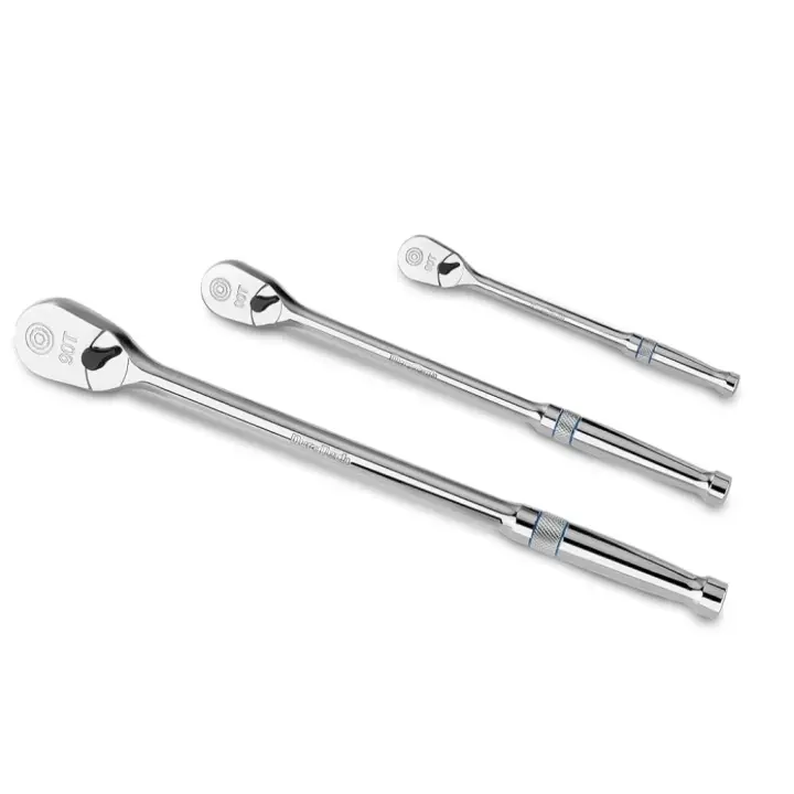 #summersale DURATECH 3-Piece Extra Long Drive Ratchet Handle, 1/4", 3/8", 1/2" 90-Tooth Ratchet Wrench with Dust Proof Teardrop Enclosed Head, Reversible, CR-V Steel Made, CR-MO Head, Full Polished, Gifts for Men