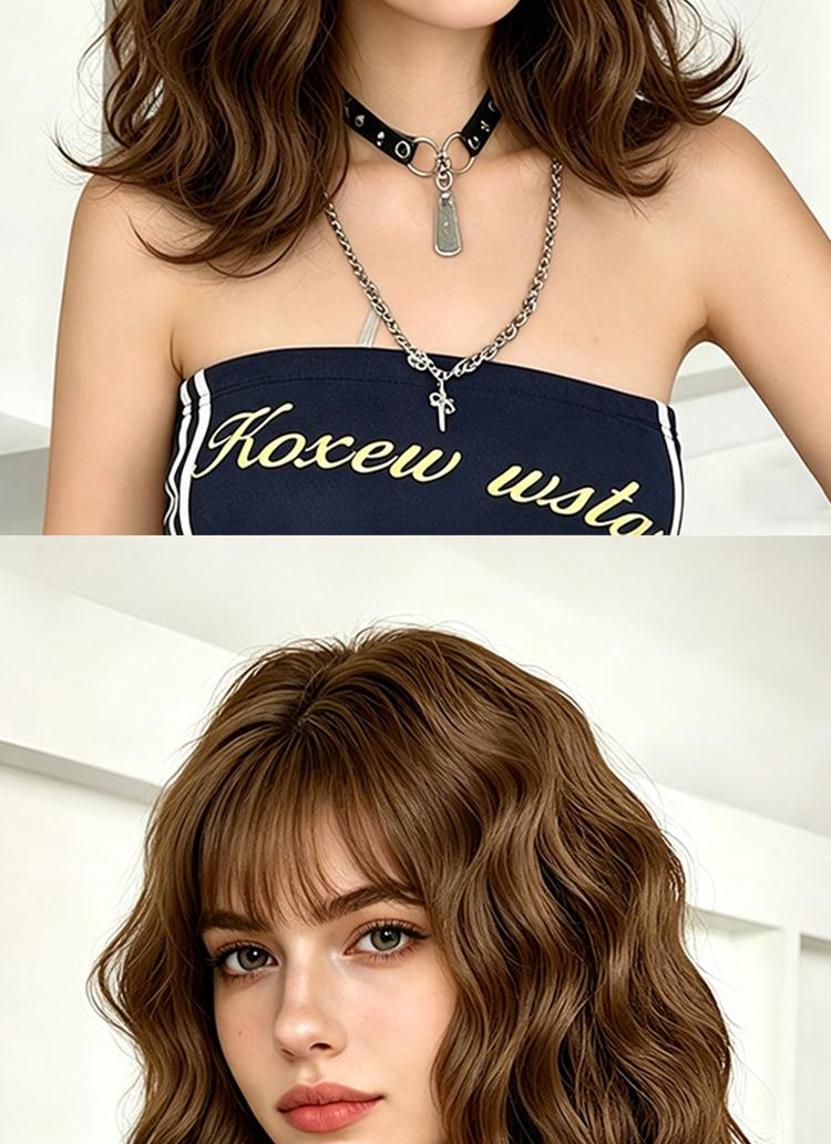 Lotfon Women's short curly Ash Brown non-adhesive synthetic wig, adjustable head circumference, comfortable fit, easy to wear, ready to wear and go, easily achieve a fashionable look
