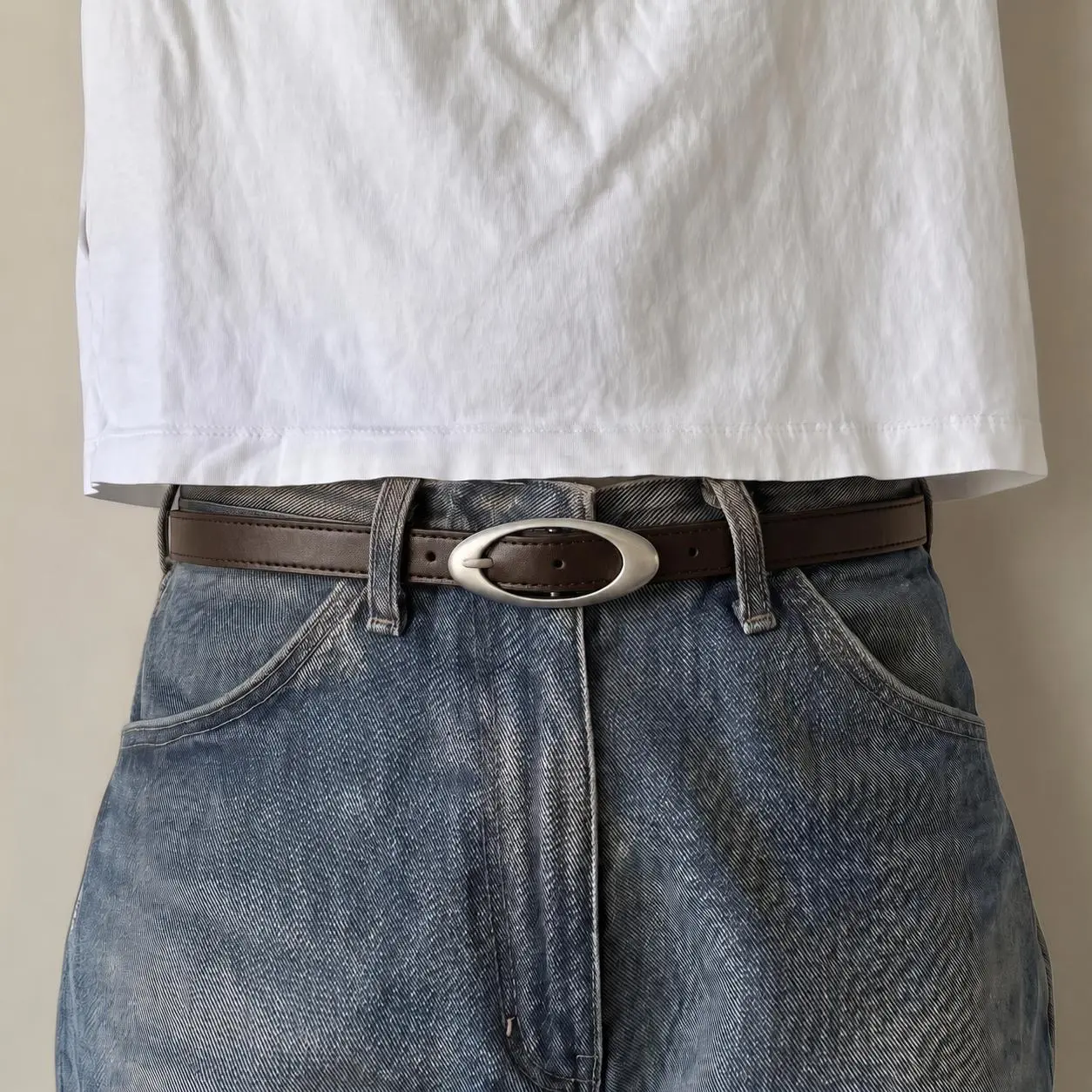 Y2K Brown Oval Buckle Belt - Fits Waist 25-34 Belt For Jeans