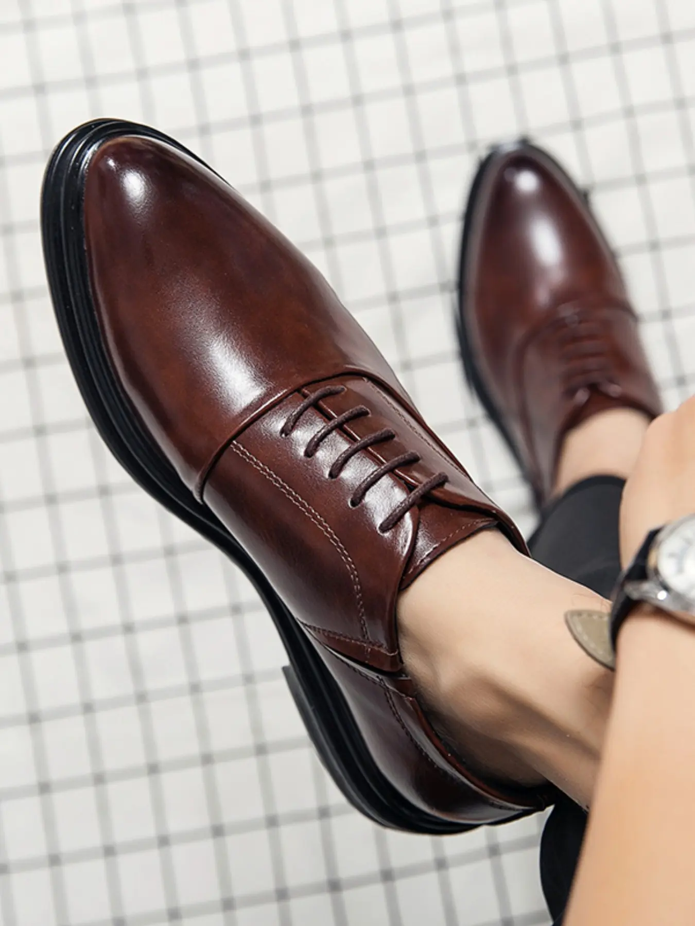 Men's Lace-Up Business Office Work Formal Oxfords Closed Oxford Shoes, Perfect for Banquets, Parties, Weddings, Groom Wedding Shoes, Elegant Pointed Toe Leather Shoes Footwear