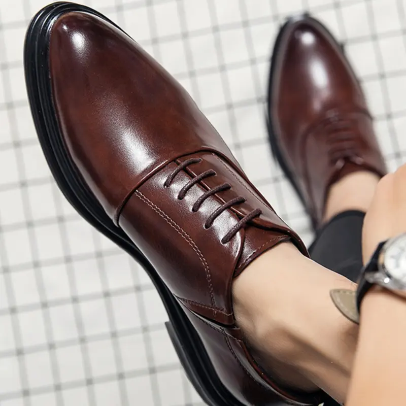 Men's Lace-Up Business Office Work Formal Oxfords Closed Oxford Shoes, Perfect for Banquets, Parties, Weddings, Groom Wedding Shoes, Elegant Pointed Toe Leather Shoes Footwear