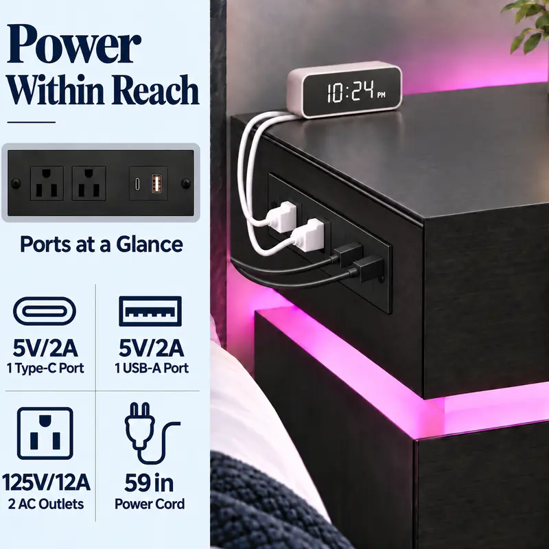 LIKIMIO Nightstand with Charging Station & LED Lights, Modern Bedside Table with 2- or 3-Drawer Options, Sliding Top, Standard Top or Lockable Top Drawer, End Table for Bedroom & Small Spaces Nightstand With Drawers LIKIMIO Nightstand with Charging Station & LED Lights, Modern Bedside Table with 2- or 3-Drawer Options, Sliding Top, Standard Top or Lockable Top Drawer, End Table for Bedroom & Small Spaces Nightstand With Drawers