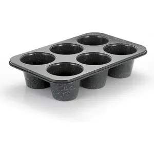 Non-Stick Popover Pans - 6-Cavity High Carbon Steel Tray Mold for Baking, Stainless Steel Jumbo Size for Premium Muffins, Homemade Cupcakes, Breads - Professional Bakery Kitchen Oven (Black)