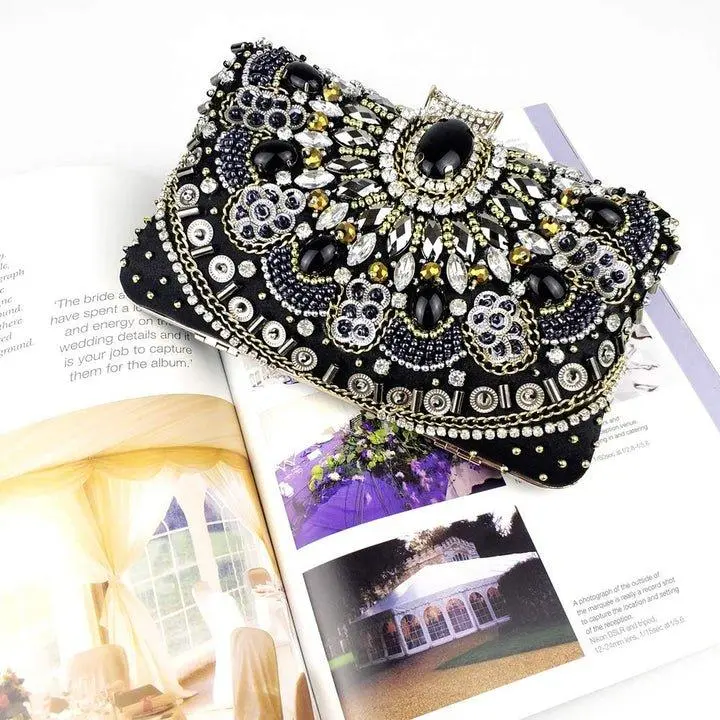 Zebrum Women's Evening Clutch Bag Designer Handbag Hand Bag Chic Black Beaded Clutch Purse for Parties Weddings & Special Occasions 4345552344