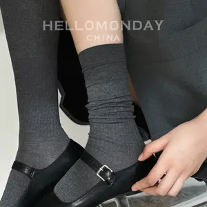 Zhuji women's socks for summer, solid color mid-calf socks, seamless cotton socks, stacked calf-length socks, spring and autumn style for women