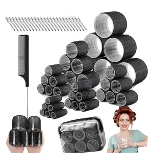 62PCS Hair Rollers Set, Self Grip Hair Curlers with Clips, 6 Sizes Large Medium Small, No Heat Hair Rollers for Long Medium Short Hair, Includes Stainless Steel Clips & Storage Bag