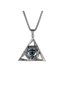 Vintage Triangular Evil Eye Pendant Necklace - Gothic Stainless Steel Chain for Men/Women
