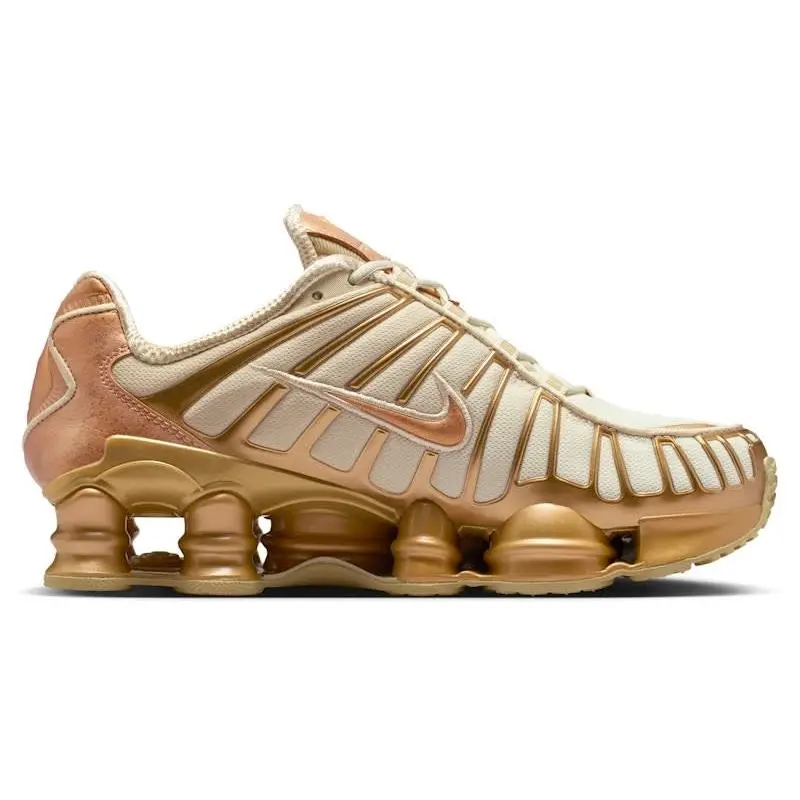 Nike Shox TL Coconut Milk Metallic Gold Copper (Women's) Sneakers – Women's Lifestyle Shoes Featuring Full-Length Shox Cushioning, Breathable Mesh Upper, Metallic Accents, Supportive Fit, Durable Rubber Outsole, Retro Performance-Inspired Streetwear Shoes