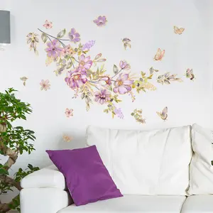 A (30*90cm) gold-edged flower, branch and butterfly gilding process Decorative wall sticker for living room and entrance hall home decoration, self-adhesive MA13506-KN