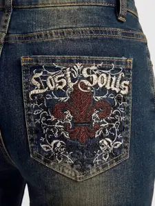 Women's Summer New Arrival Y2K Retro Punk Low Waist Flare Jeans, Embroidered Pockets, Fit, Fashionable for Dates, Parties, Music Festivals