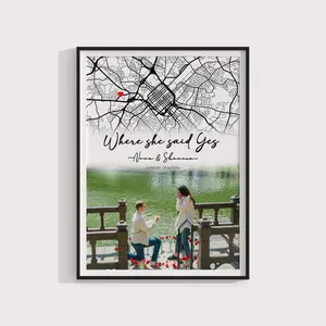 Engagement Gift, Engagement Custom Gift Map, Custom Map Print, Where she said yes, Couples Gift, Address map art where it all started gift