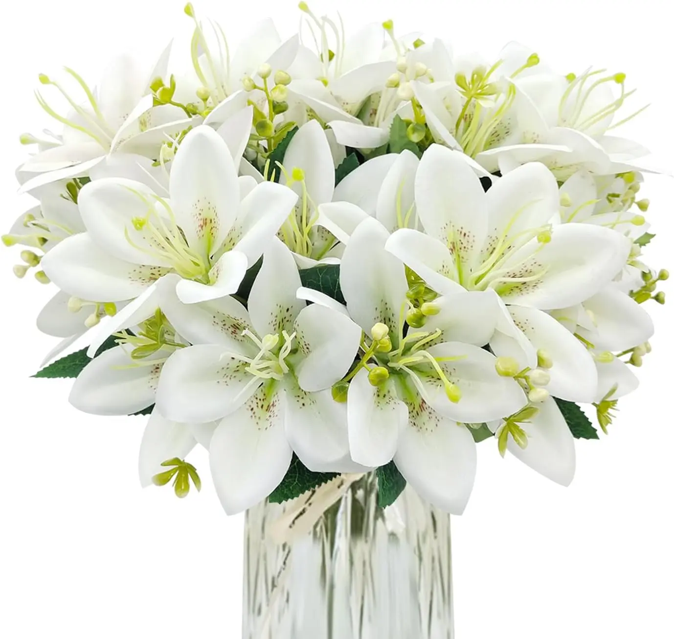 2/4 Bouquets Real Touch White Lily Artificial Flowers Bouquet | Luxury Faux Silk Flowers Arrangement for Home Decor Wedding Table Centerpiece