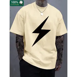 Sporty Men's 100% Cotton Graphic Tee Tshirt, 220g Thickened Fabric Crew Neck Short Sleeve Sports T-shirt, Breathable Gym Top for Workout Running, Workout Tops, Men's Casual Activewear