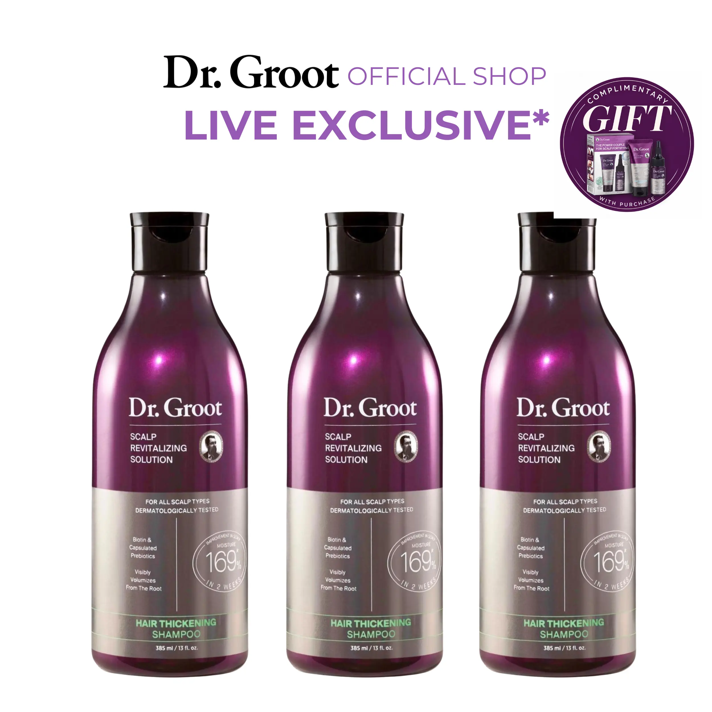 Dr. Groot Hair Thickening Shampoo Trio – #1 Korean Hair Care Brand for Hair Thickening, Biotin, Rosemary, Caffeine + Prebiotics, Color-Safe