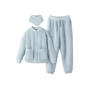 Bananain Women's Coral Fleece Pajamas Set Loungewear 501P Mint M