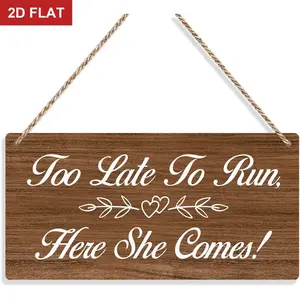 Too Late to Run Rustic Farmhouse Design Wall Hanging Vintage Plaque Decor Wedding Decor Accessories for Reception Engagement Party Wall Art Decor Wooden Ring Bearer Sign Signage (Brown) 11.8x5.9 In