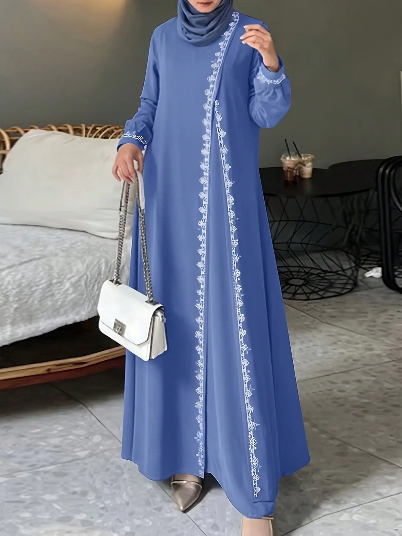 Women's Casual Loose-Fit Long Lace, Round Neck Floral Pattern, Woven Fabric, All Season Wear, Fashionable Ladies Clothing, Muslim Evening Dress, Muslim Women Gowns, Modest Style Dress, Modesty, Islamic Muslim Clothing, Modest Clothes