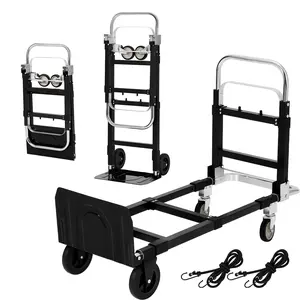 GARVEE 2 in 1 Convertible Hand Truck Dolly with 660lbs Load Capacity, Folding Cart with Wheels, Elastic Straps, Carbon Steel Collapsible Dolly for Home, Warehouse, Supermarket, Office Use