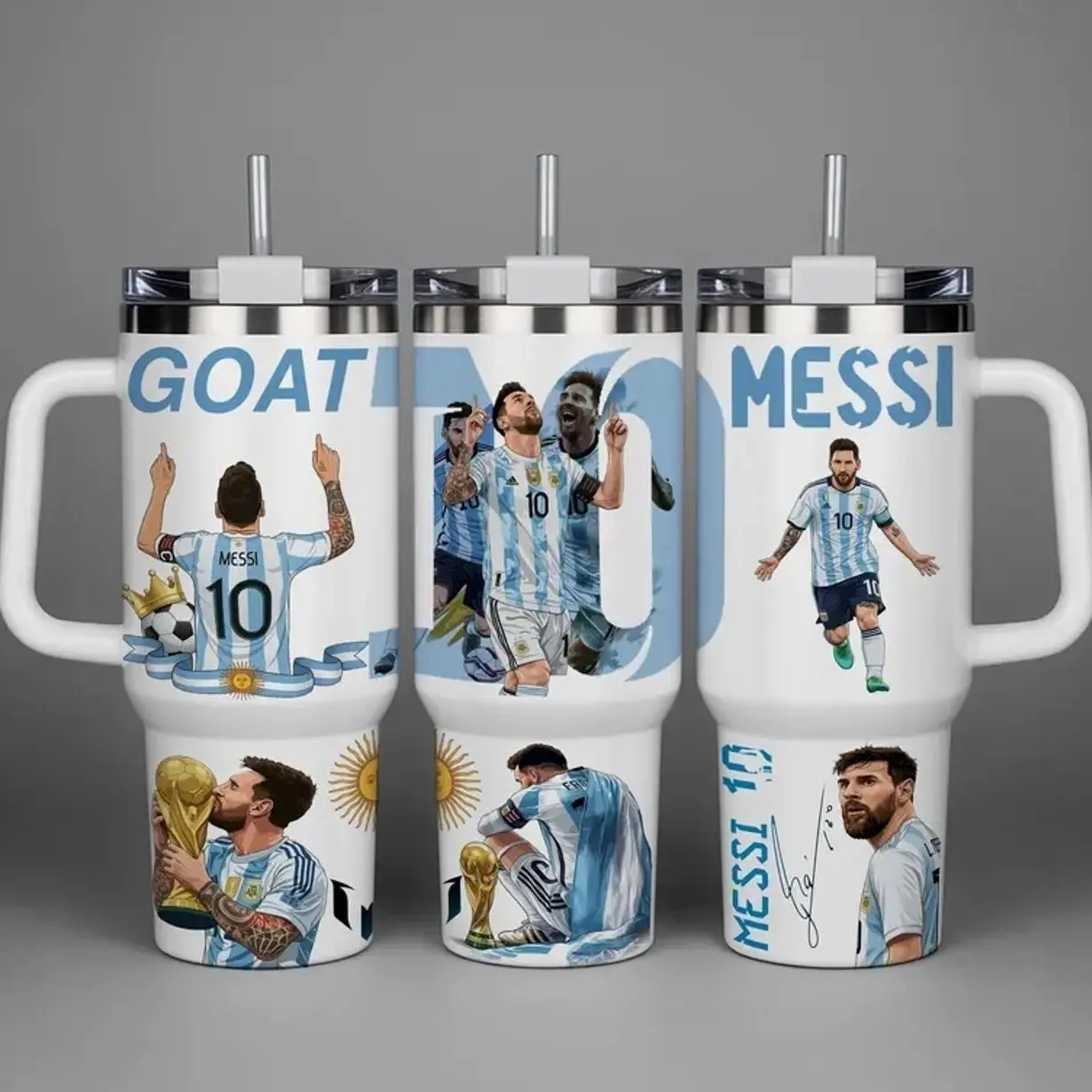 Argentina Legend 20oz & 40oz Tumbler With Handle – Soccer Champion Stainless Steel Cup, Vacuum Insulated Travel Mug, Iced Coffee Drinkware, Gift For Football Fans