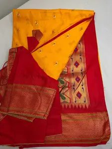 Semi Gadwal  Silk Paithani Yellow Red Saree