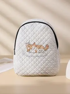 Cute Cat Pattern Quilted Backpack, Lightweight Durable School Bag with Lunch Pocket, Large Travel Diaper Bag for Mom, Students School Bag