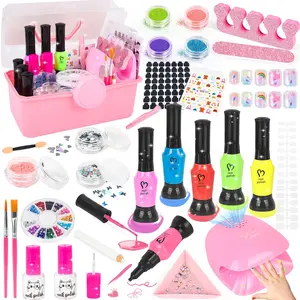 Kids Nail Polish Set for Girls, 34PCS Nail Art Kit with Nail Dryer & Storage Box, Non Toxic Quick Dry Kit and Fake Nails for Kids, Girl Toys Age 8-12, Halloween Birthday Christmas Gifts for Girls 8-12
