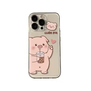 A Transparent Phone Case Featuring a Milk Tea Pig Design.Suitable for a variety of iPhone models, from Iphone 17 series to Iphone 11 series, and Iphone x seriesAnd Samsung series