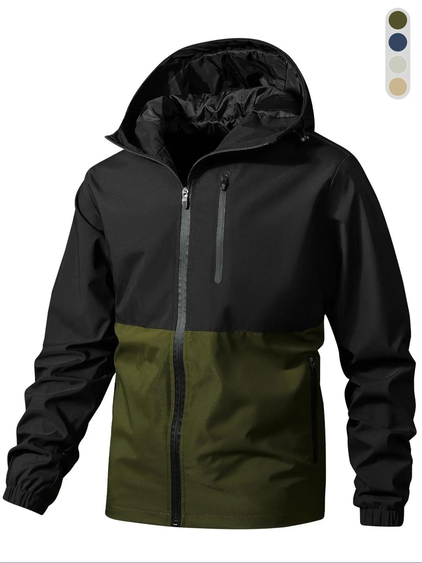 Men's Regular Fit Colorblock Zip Up Hooded Jacket, Casual Sporty Windproof Waterproof Long Sleeve Outerwear for Outdoor Windbreaker Clothes, Winter Ja