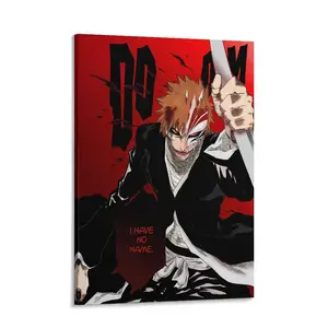 Bleach Ichigo Anime Canvas Wall Art Poster, Dark Manga Room Decor for Gaming Setup Bedroom, Japanese Anime Aesthetic Wall Decor for Teen Boys Apartment, Kurosaki Ichigo Artwork