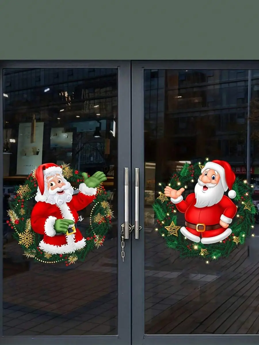 Christmas Glass Window Stickers, Santa Claus Pattern Window Stickers, Bedroom Living Room Home Shopping Mall Decoration Stickers, Removable Stickers