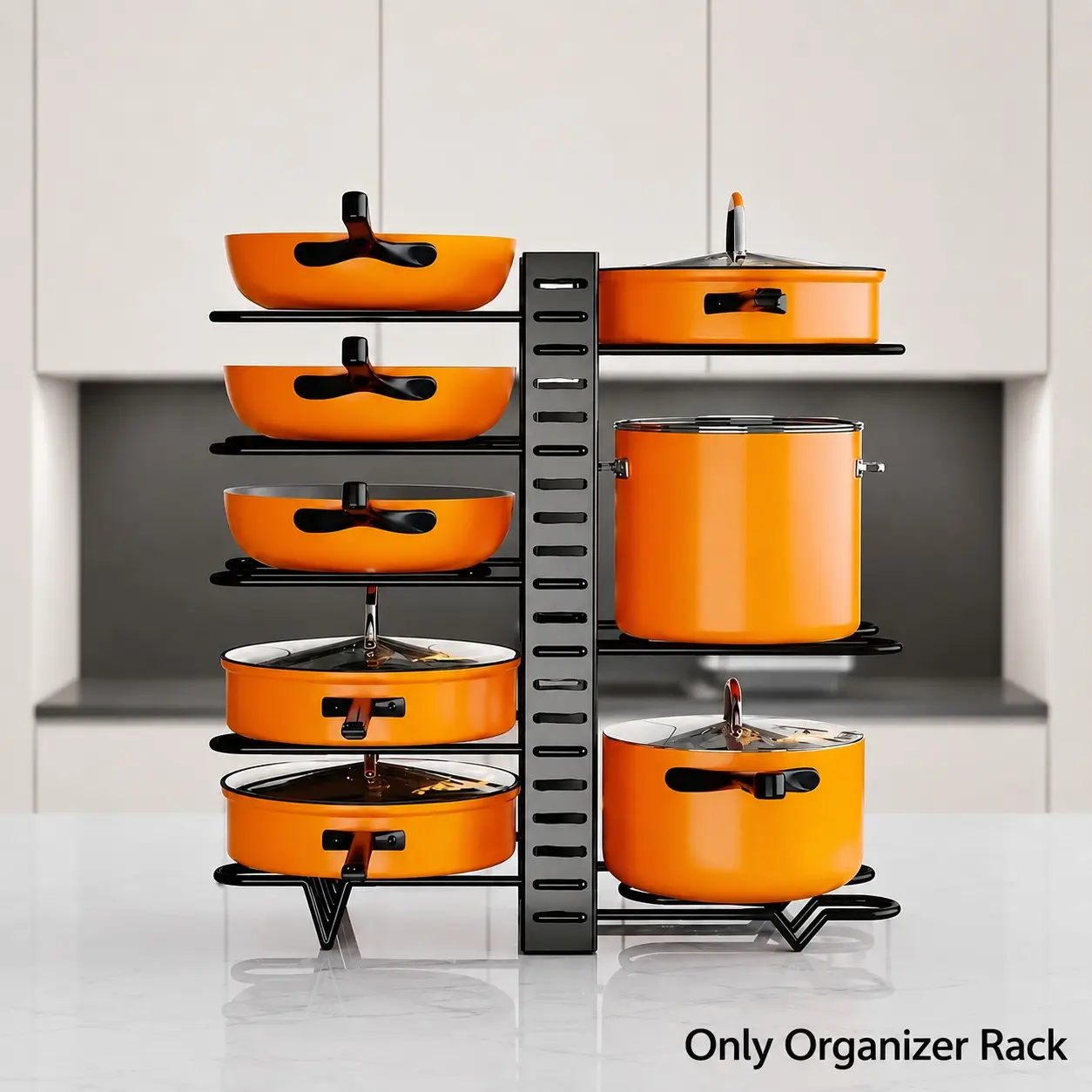 8-Tier Kitchen Organizer Storage Rack, multi-layer cabinet holder for frying pans lids and cooking utensils, home kitchen storage solution for cookware organization, kitchen essentials organizer for efficient space management
