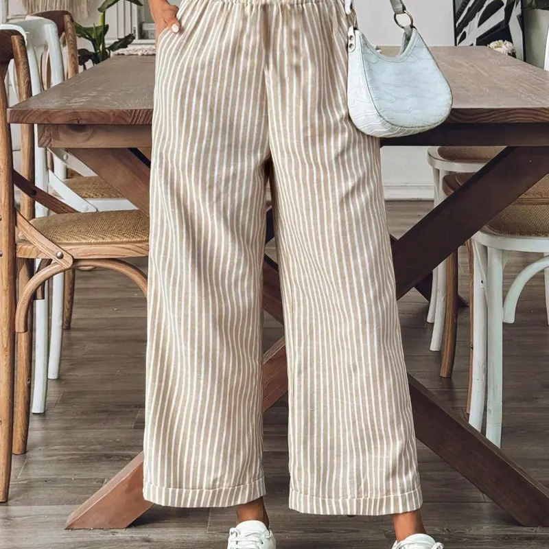 Women's Striped Pants, Casual Comfy High Waist Trousers for Daily Wear, Ladies Bottoms for All Seasons, Striped Print Bottoms, Casual Summer Wear