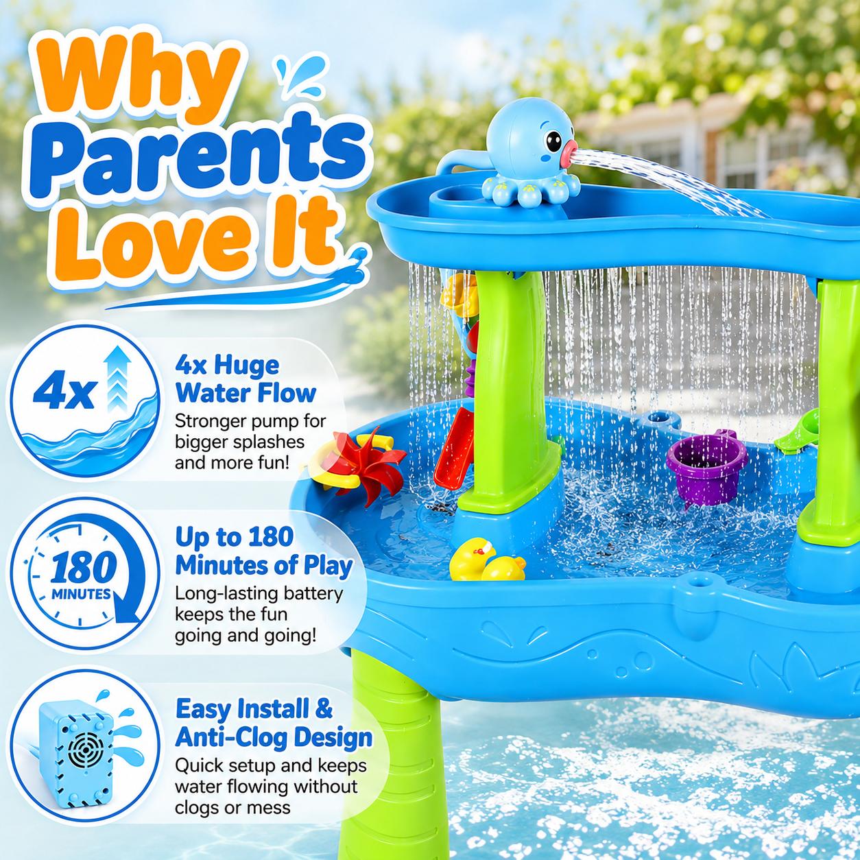 Octopus Water Pump for Step2 Water Table — Fits Rain Showers, Unicorn & Most Brands | 6L/Min Strong Flow, 3-Hour Rechargeable Battery | No-Drill 60s Install, Ultra Quiet 45dB | Toddler Outdoor Water Play Toy Accessories (Pump Only) Blue Octopus Water Pump for Step2 Water Table — Fits Rain Showers, Unicorn & Most Brands | 6L/Min Strong Flow, 3-Hour Rechargeable Battery | No-Drill 60s Install, Ultra Quiet 45dB | Toddler Outdoor Water Play Toy Accessories (Pump Only) Blue