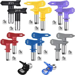 Airless Spray Guns Nozzles Set 14 PCS Reversible Tips for Airless Sprayer 6 Sizes 2 Nozzle Seats 304 Handle Tungsten Carbide Hole