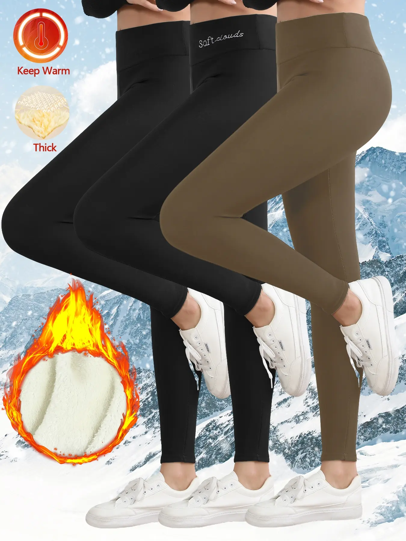 Women's Fleece Lined Thermal Leggings, High Waist Tight-Fit Casual Pants, Fall & Winter Fashion, Warm Daily Wear, Gift Idea