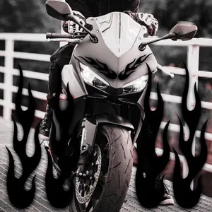 Flame Decals for Cars, Reflective Flame Stickers, Black Reflective Car Sticker, Flame Stickers Decals for Motorcycles Bike Skateboard Helmets and Racing Decoration, 4 PCS